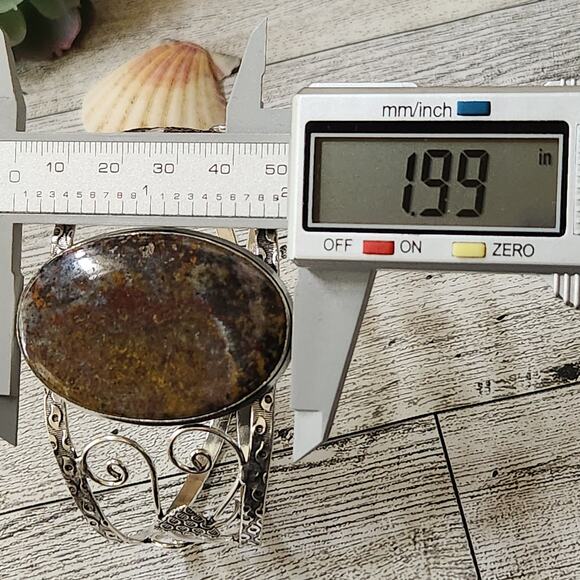 Enchanted Forest Sterling Silver Green Mossy Agate Cuff Bracelet - Picture 9 of 10